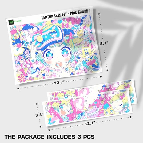 Laptop Skin Decal HP 14" - Kawaii Girl Laptop Cover Sticker No Cutting Required, No Bubble, Waterproof, Scratch Resistant - Including Wide Screen and Wrist Pad - size: 14 inch