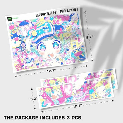 Laptop Skin Decal HP 14" - Kawaii Girl Laptop Cover Sticker No Cutting Required, No Bubble, Waterproof, Scratch Resistant - Including Wide Screen and Wrist Pad - size: 14 inch