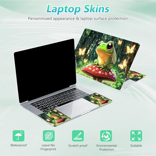 Laptop Skin Sticker Decal 12"-15.6" Universal Laptop/Notebook/Netbook Vinyl - Waterproof Scratch Resistant,Fits HP Dell Lenovo MacBook,2 Free Wrist Pads,Easy Apply & Remove,Cute Frog Mushroom - color: Cute Frog Mushroom