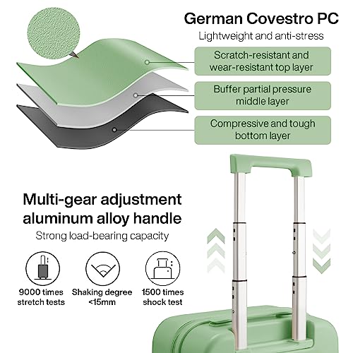 mixi Carry on Luggage, 20'' Suitcase Spinner Wheels Luggage Hardshell Lightweight Rolling Suitcases PC with Cover & TSA Lock for Business Travel, Avocado Green - color: Avacado Green, size: 20in Carry on