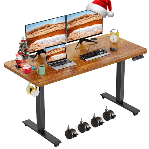 farexon Electric Standing Desk Adjustable Height, 48x 24 Inches Sit Stand Up Computer Desk with Double Metal Hook，4 Memory Preset Heights, 27''-46'' Lifting Range for Home/Office（Brown） - color: Brown, size: 48 x 24''