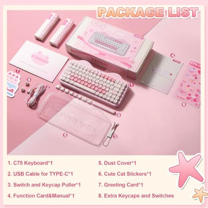 YUNZII C75 Cute 75% Wireless Mechanical Keyboard (Pink, Candy Switch) | Creamy Cake Keyboard, BT5.0/2.4G/USB-C, Hot-Swap, NKRO, PBT MOA Keycaps,5500mAh RGB Gasket Mount for Mac/Win/Gaming/Office - color: Pink, size: Candy Switch