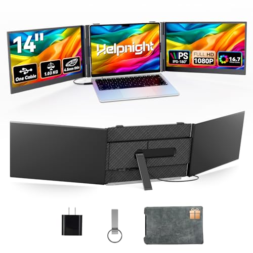 14" Laptop Triple Screen Extender Portable, One Cable Connection Laptop Monitor FHD 1080P IPS, Ultra Thin Dual Monitor for 13-17" Laptops, Plug & Play Compatiable with Win/Mac/Chrome/Android/Switch - size: 14.1" - S8 Ultra