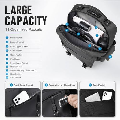 Sling Bag Large Capacity: Crossbody Bag for Men Fits 15.6 Inch Laptop A4 Files with Anti Theft USB Port - color: 7139-black
