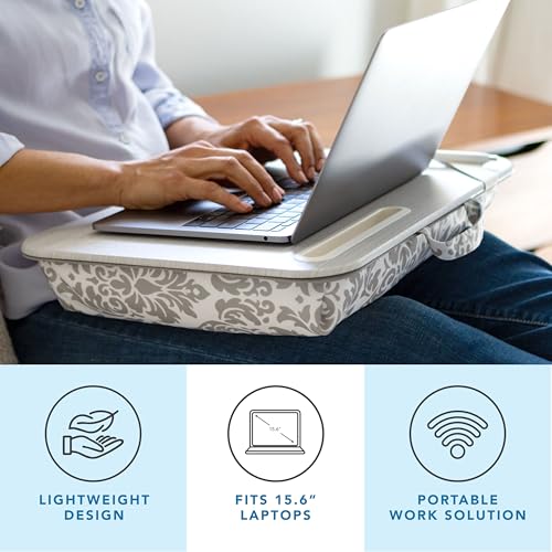 LAPGEAR Designer Lap Desk – Gray Damask, 2-Pack with Storage Basket - color: Gray Damask, size: 2-Pack Lap Desks + Basket