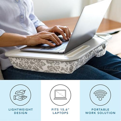 LAPGEAR Designer Lap Desk – Gray Damask, 2-Pack with Storage Basket - color: Gray Damask, size: 2-Pack Lap Desks + Basket