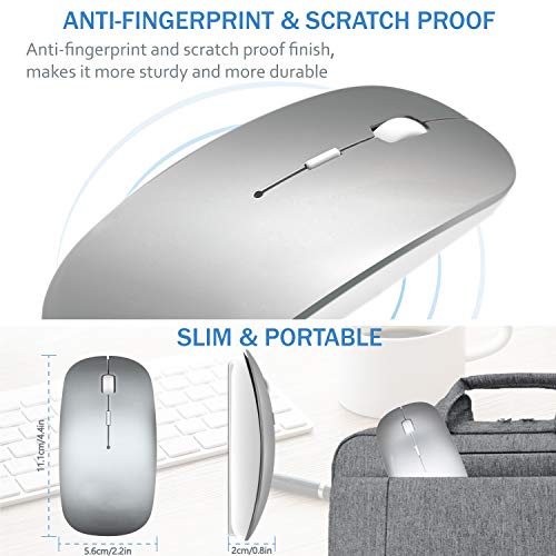 Bluetooth Wireless Mouse for MacBook Air Mac Pro Laptop Computer iPad Pad PC Laser Optical Rechargeable Mini Slim Silent Mouse Widely Used Desktop Hp iMac (Silver) - color: Silver