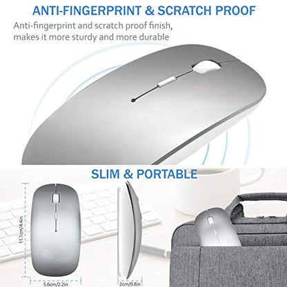Bluetooth Wireless Mouse for MacBook Air Mac Pro Laptop Computer iPad Pad PC Laser Optical Rechargeable Mini Slim Silent Mouse Widely Used Desktop Hp iMac (Silver) - color: Silver