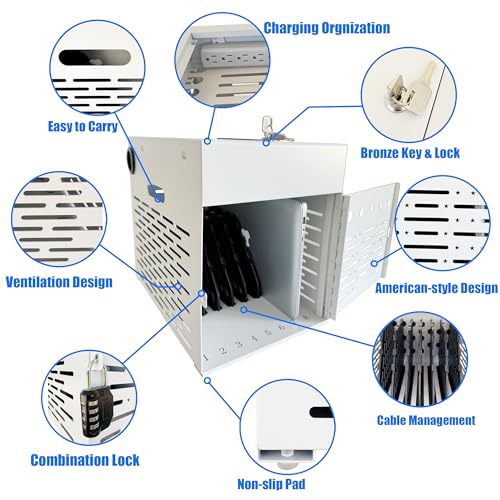 8-Device Tablet & Laptop Charging Cabinet, Lockable Steel Charging Station for Chromebooks, iPads & Devices Up to 14", Fully Assembled Storage Cabinet for Classroom, Office & Library, White - color: White with 8-Device Charging Cabinet