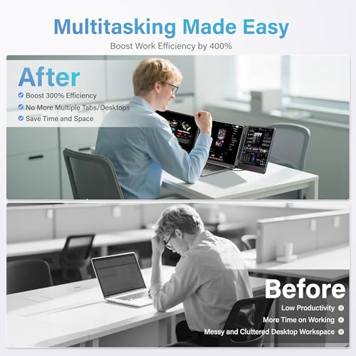 Laptop Screen Extender, 14’’FHD 1200P Triple Portable Monitor for Laptop Ultra-Slim IPS Display，HDMI/USB-C Plug and Play for 12"-16.5" Laptops Compatible with Win and MacBook for Travel /Home/Office