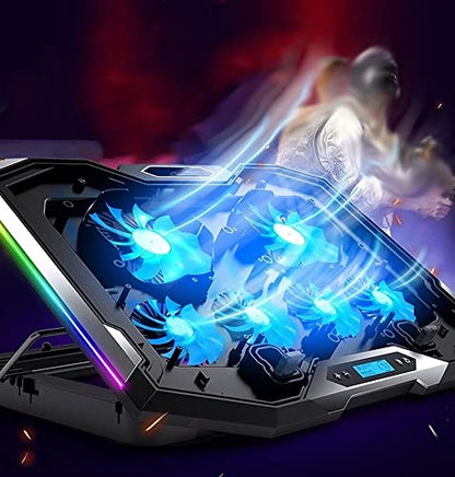 TOEWOE Laptop Cooling Pad, RGB Gaming Notebook Cooler, Laptop Fan Stand Adjustable Height with 6 Quiet Fans for 12-17.3 Inch Laptops, Two USB Ports