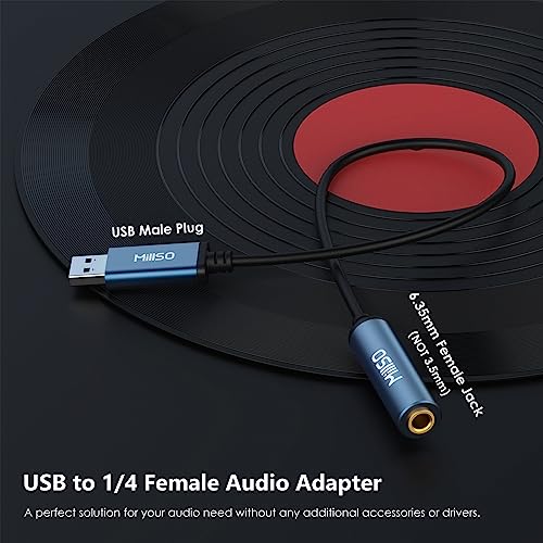 MillSO USB to 1/4 Jack Audio Adapter Type-A to 6.35mm Female TRS Headphone Aux Adapter Stereo USB External Sound Card for Laptop, PC, Amplifier, Speaker, 6.35mm Headphone - style: USB-A Male to 1/4 Female