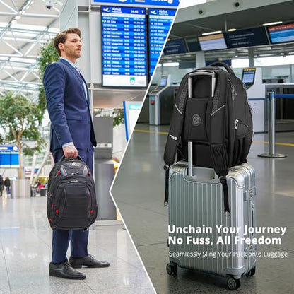 Swissdigital Design Travel Backpack for men with Apple Find My, TSA Friendly USB Charging RFID Protection Business Backpack Fits 15.6" Laptops Black | J149508F-BR - color: Black/Finder