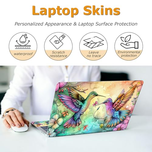 Universal Laptop Skin Sticker with 2 Wrist Pad Decals, 3-Piece Removable Vinyl Laptop Cover, Hummingbirds Flowers Waterproof Anti-Scratch, Easy-Trim Fit for 13.3" 14" 15.6" Laptops - color: Hummingbirds Flowers