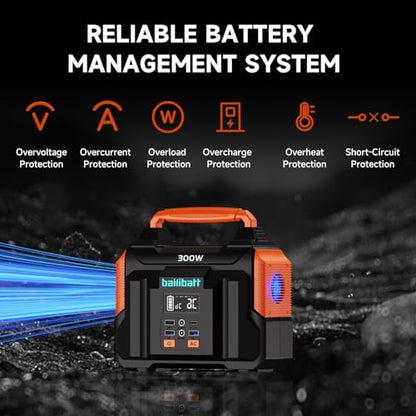Bailibatt Portable Power Station 300W, 257Wh, 4.6lbs Solar Generator | Pure Sine Wave AC Outlet for Laptop. Backup Battery for Camping, Travel, Emergency, Home, RV, Outdoor, Hunting