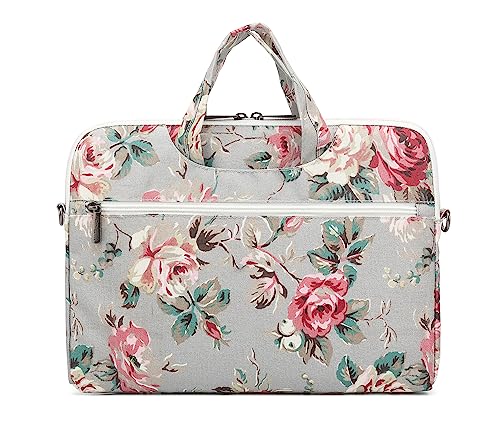 Rose Pattern Water Resistant Laptop Shoulder Messenger Bag for MacBook Pro 16 inch,15.6 inch and 15 inch-16 inch Laptop - color: Grey Rose