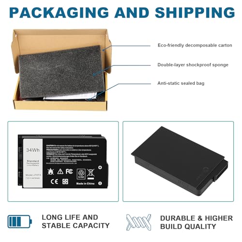 34Wh J7HTX Laptop Battery Replacement for Dell Latitude 7202 7212 7220 Rugged Extreme Tablet T03H T03H002 T03H T03H003 Series 02JT7D 2JT7D J82G5 FH8RW 0FH8RW DRPTJ VW5Y4 451-BBOR 451-BCCO 7XNTR - size: 4.09x2.48x0.59inch J7HTX