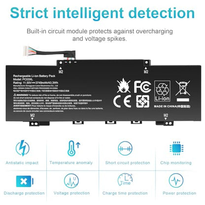 PC03XL Battery for HP Pavilion X360 14 15 14-DY 14-DH 14M-DY 14-BA 14-CD 14-EK 14-DW 15-ER Pavilion Aero 13-be Pavilion x360 Convertible 14-DY, HSTNN-OB1W M24421-271 M24421-AC1 PC03043XL M24648-005 - size: 9.5*3.2*0.2inch PC03XL