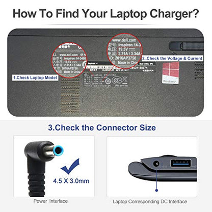 45W Adapter for HP 17 Inch Laptop Charger Power Supply Blue Tip | Lost your cord? Instantly power up your dead HP 17 laptop! Ideal for 17-ak 17-ar 17-bs 17-by 17-ca 17-cn series.