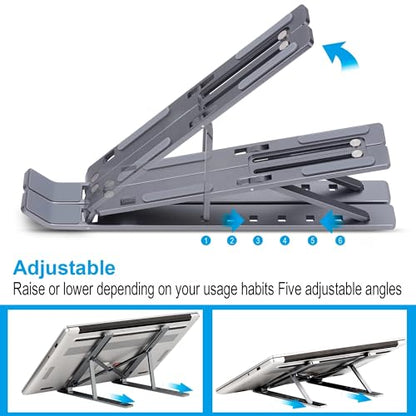 Generic Portable Laptop Stand, Aluminum, 9-15.6 Inches, Adjustable, Anti-Slip, Compatible with Laptops & iPads, Gray - color: Gray