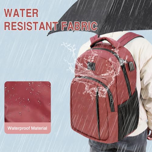 WOLT Laptop Backpack for Men Women for 15.6 Inch and 17 Inch Notebook, Travel Backpack Carry On Flight Approved with Computer Compartment, College Bookbag with USB Charging Port (Red) - color: Red