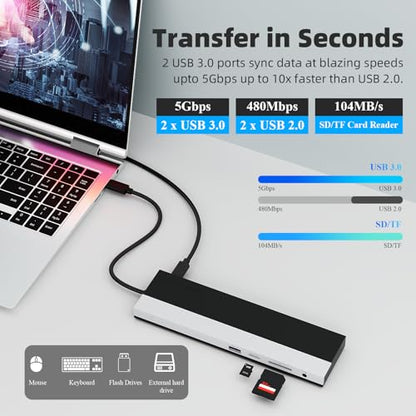 WAVLINK USB C Docking Station 3 Monitors for Windows with DP + 2X HDMI | USB-C Triple Display Laptop Dock with Dual 4K +1080P, PD 85W Charging, Gigabit Ethernet for Windows Laptop