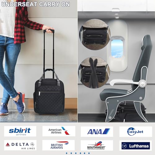 EMPSIGN Underseat Carry On Wheeled - 16" Carry on Bag with Wheels Multi-functional Lightweight Rolling Bag Overnight Weekender Small Suitcase for Women Men Travel Business, Black - color: Black