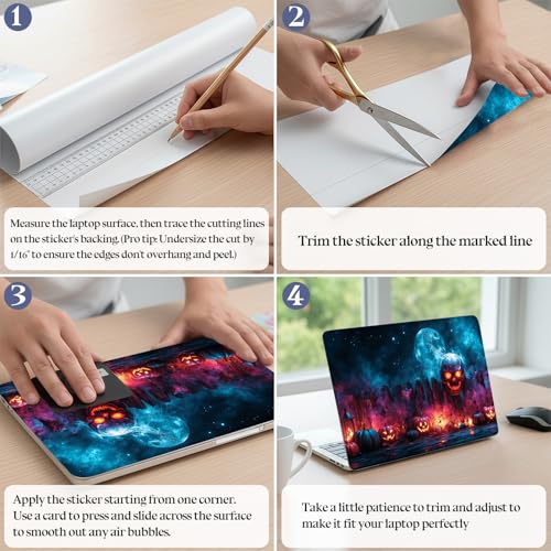 Universal Laptop Skin Sticker Decal,15.6 Inch Laptop Vinyl Cover for 13" 14" 15.6" Laptop,Scratch-Resistant Waterproof Protector Wrap,Reusable with Wrist Pads,Skull Pumpkin Night - color: Skull Pumpkin Night