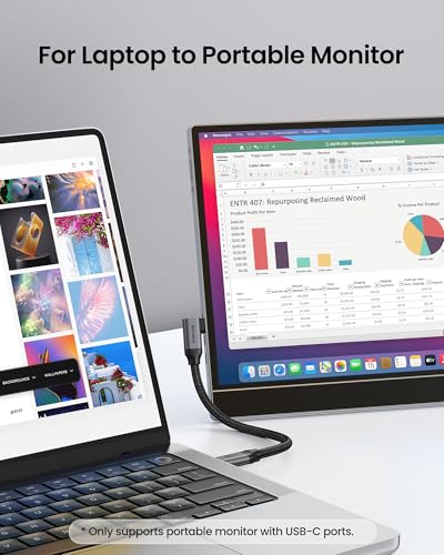 Silkland USB C Monitor Cable Right Angle 5FT, 8K@30Hz 5K/4K@60Hz Display, 20Gbps Data Transfer, 90 Degree USB C 3.2 Gen 2x2 Video Cable, 240W Charging for iPhone 17, MacBook, Portable Monitor, Carplay - size: 5 Feet
