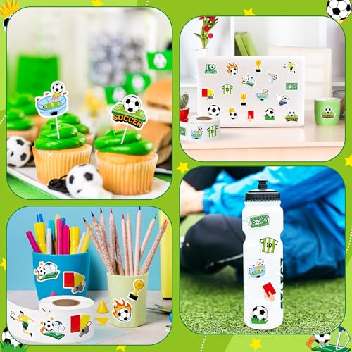 Haooryx Soccer Sport Stickers Rolls - 1000pcs Soccer Football Match Season Stickers Scrapbook Waterproof Vinyl Self Adhesive Water Bottle Laptop Page Activity Pad Summer Camp Birthday Party Favor - style: Soccer 2Roll