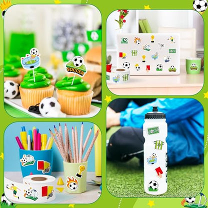 Haooryx Soccer Sport Stickers Rolls - 1000pcs Soccer Football Match Season Stickers Scrapbook Waterproof Vinyl Self Adhesive Water Bottle Laptop Page Activity Pad Summer Camp Birthday Party Favor - style: Soccer 2Roll