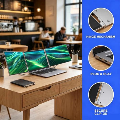 15" Dual Laptop Screen Extender for 13.3-16 Inch Laptop | 1080P Foldable Portable Monitor Create Triple Display, Plug & Play (USB-C/Mini H/D) for Work, Travel, Home, Aluminum Alloy - size: 15 Inch