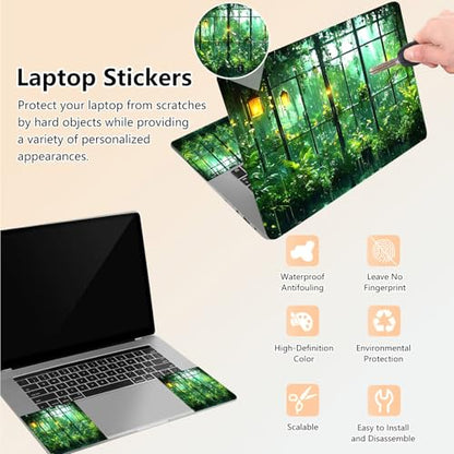 Laptop Skin Sticker Decal 15.6 Inch,12 13 13.3 14 15 15.6 in Laptop Netbook Skins for Notebook,Art Decal Removable Waterproof Scratch Resistant,Universal Vinyl Cover,Green Forest Window - color: Green Forest Window