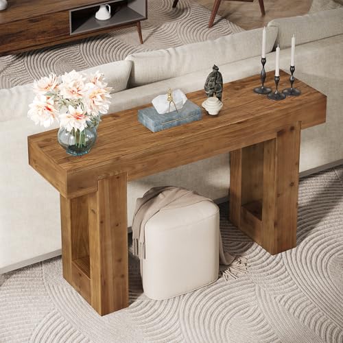 Tribesigns 55-Inch Long Console Table, Solid Wood Rectangular Sofa Table Behind The Couch, Farmhouse Entryway Table for Entrance, Hallway, Living Room (Solid Wood, Warm Brown) - color: Warm Brown(55", Fir Wood)