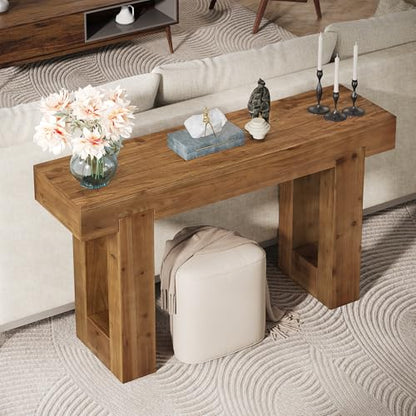 Tribesigns 55-Inch Long Console Table, Solid Wood Rectangular Sofa Table Behind The Couch, Farmhouse Entryway Table for Entrance, Hallway, Living Room (Solid Wood, Warm Brown) - color: Warm Brown(55", Fir Wood)