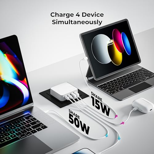 Nekmit Flat USB Wall Charger, 65W GaN Fast Charging USB C Charger Block, Dual USB Ports Wall Plug Power Adapter for iPhone 15 Pro Max/iPad Pro and More, White - color: White