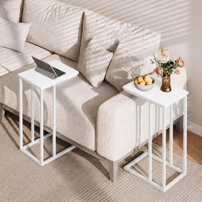 WLIVE Side Table, C Shaped End Table for Couch, Sofa and Bed, Large Desktop C Table for Living Room, Bedroom, Creamy White - color: White