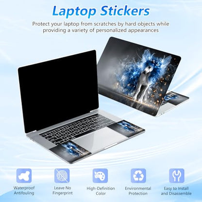 Universal Laptop Skin Sticker Decal with 2 Wrist Pad Skins, Waterproof Scratch Vinyl Cover for 11–15.6 Inch MacBook, HP, Dell, Lenovo, Cutable & Reusable,Blue Fire Fantasy Horse - color: Blue Fire Fantasy Horse