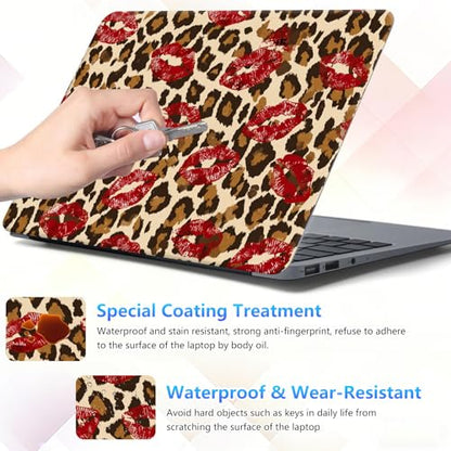 Laptop Skin Sticker Decal 15-15.6 Inch with Cute Mouse Pad, Universal Reusable Vinyl Sticker for 12.1 13 13.3 14 15.4 Inch Netbook and Notebook PC, Leopard Print Red Lips - color: Leopard Print Red Lips