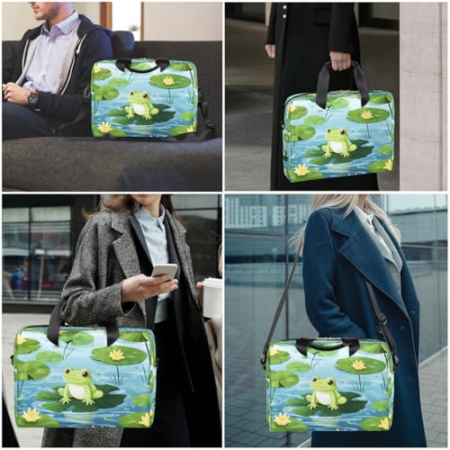 Cute Frog Animal Lotus Leaves Laptop Bag Carrying Case 15.6 Inch Laptop Briefcase Messenger Shoulder Bag for Tablet Computer Bag for Travle Business Men Women