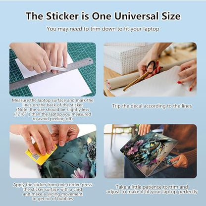 Universal Laptop Skin Sticker with 2 Wrist Pad Skins, Waterproof Scratch Resistant Vinyl Laptop Cover Decal, Cut to Fit for 11–15.6 Inch MacBook HP Dell Lenovo, Flower Owl - color: Flower Owl