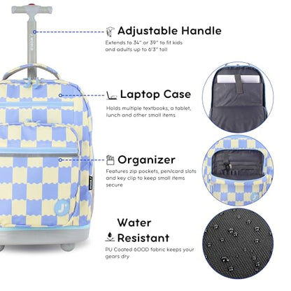 J World Sundance Laptop Rolling Backpack for Girls Boys. Roller Bookbag with Wheels, 20 Inch, Wiggle Blue - color: Wiggle Blue