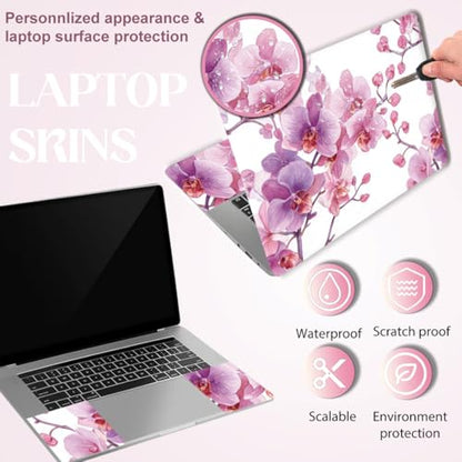 SUPERDANT 3Pcs Pink Phalaenopsis Laptop Skin 14.96x10.62in Trimmable Removable PVC Notebook Decal for 12-15.6in Laptop Flowers Reusable Protective Cover Colorful - style: Pink Phalaenopsis