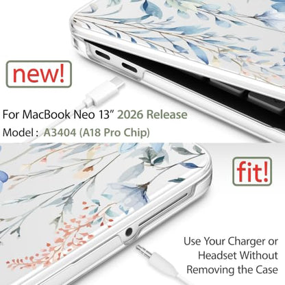 May Chen Compatible with MacBook Neo 13 inch Case 2026 Model A3404, Plastic Hard Shell,Keyboard Cover,Screen Protector,Dust Plug, for MacBook Neo 13" with A18 Pro Chip, Blue Flower - color: Blue Flower