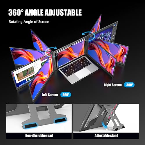 Dual Screen Laptop Monitor Extender, 15.6" Fully Compatible Laptop Triple Screen Extender, FHD 1080P IPS Portable Monitor for Laptops 12~17 inch, Plug & Play with USB-C for Win/Mac/PS5/Switch/PS4