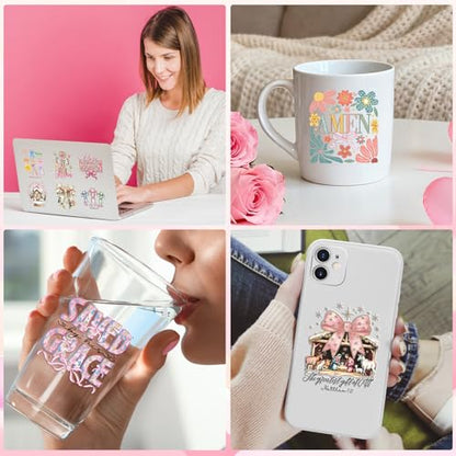 Rngmsi UV DTF Cup Wrap - 30 Pcs Bible Verse Bow UV DTF Stickers for 16 OZ Christian Inspirational Cross Waterproof UVDTF Transfer Decals for Glasses Cups Mug DIY Crafts - style: Bible Verse Bow