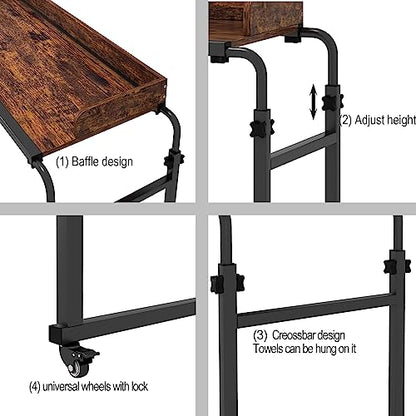 LINGMI Kids and Adult Desk, Overbed Table with Wheels, Bed Desk Recliner Table Adjustable Height Laptop Table, Queen King Size Over The Bed Table with Metal Leg(Rustic Brown) - color: Rustic Brown
