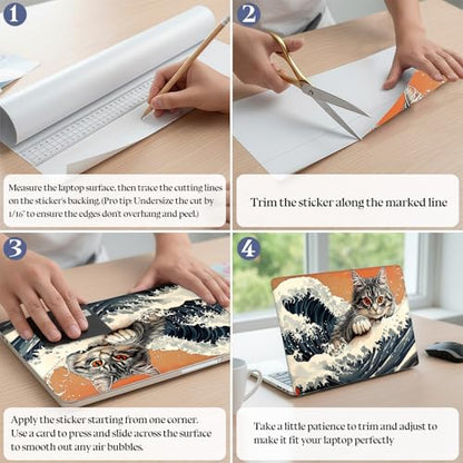 Universal Laptop Skin Sticker Decal,15.6 Inch Laptop Vinyl Cover for 13" 14" 15.6" Laptop,Scratch-Resistant Waterproof Protector Wrap,Reusable with Wrist Pads,Wave Cat - color: Wave Cat