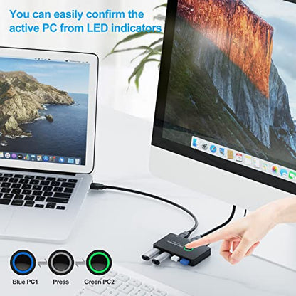 USB 3.0 Switch, USB Switcher 2 Computers Share 4 USB for PC Mouse Keyboard Printer Scanner, USB KVM Switch Selector Compatible with Windows, Mac, Linux