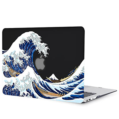 Case for MacBook Air 13-inch Laptop M5 M4 M3 M2 A3449 A3240 A3113 A2681 2026-2022 Release with Touch ID, 3D Effect Matte Black See Through Hard Cover&Keyboard Cover, Great Wave - color: Blue Black